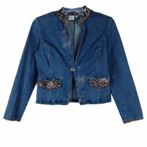 Vintage Nancy Bolen City Girl floral embellished cropped jean jacket boho